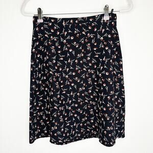 United Colors of Benetton Black Floral A Line Knee Length Circle Mini Skirt 6 Sm
